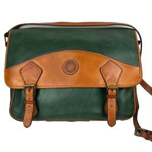 Mikelly Spinneybeck Green + Tan Italian Leather Shoulder Bag Purse Handbag